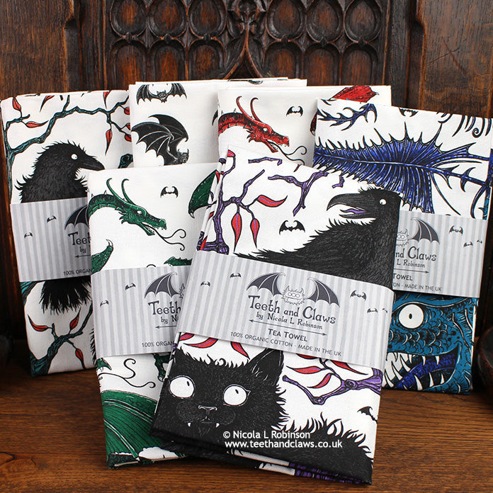 Gothic Organic Cotton Tea Towels © Nicola L Robinson | Teeth and Claws