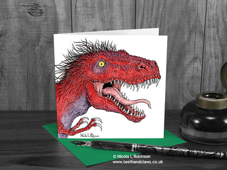 T Rex Greeting Card © Nicola L Robinson | www.teethandclaws.co.uk