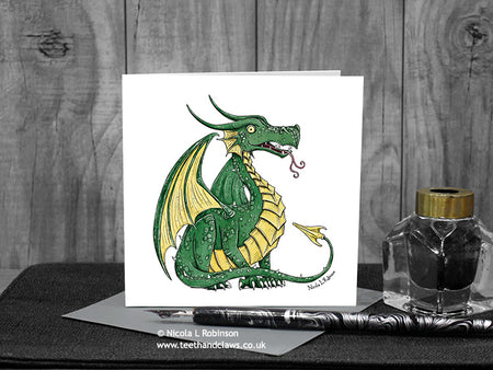 Green Dragon Greeting Card - Square © Nicola L Robinson | Teeth and Claws