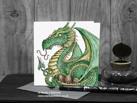 Green Dragon with Eggs Card © Nicola L Robinson | Teeth and Claws