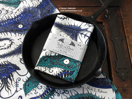 Sea Monsters Organic Cotton Tea Towel Screen Printed Made in the UK © Nicola L Robinson | Teeth and Claws