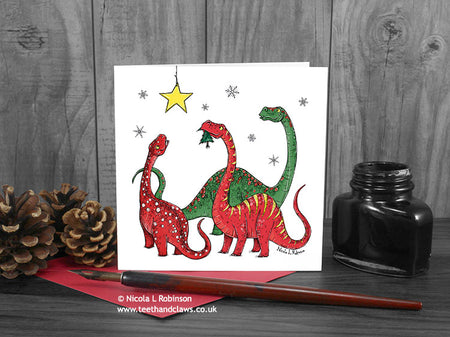 Dinosaur Christmas Card - Diplodocus © Nicola L Robinson | Teeth and Claws