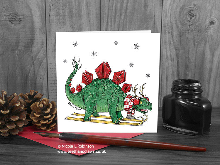 Dinosaur Christmas Card - Stegosaurus © Nicola L Robinson | Teeth and Claws