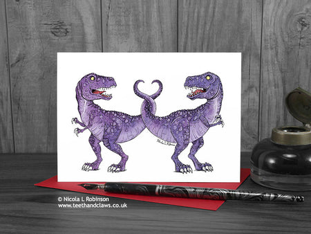 T rex Dinosaur Valentine / Wedding / Anniversary Card © Nicola L Robinson | Teeth and Claws