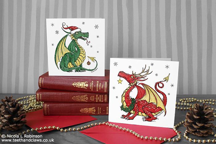 Dragon Christmas Card - Green Dragon - Square © Nicola L Robinson | Teeth and Claws