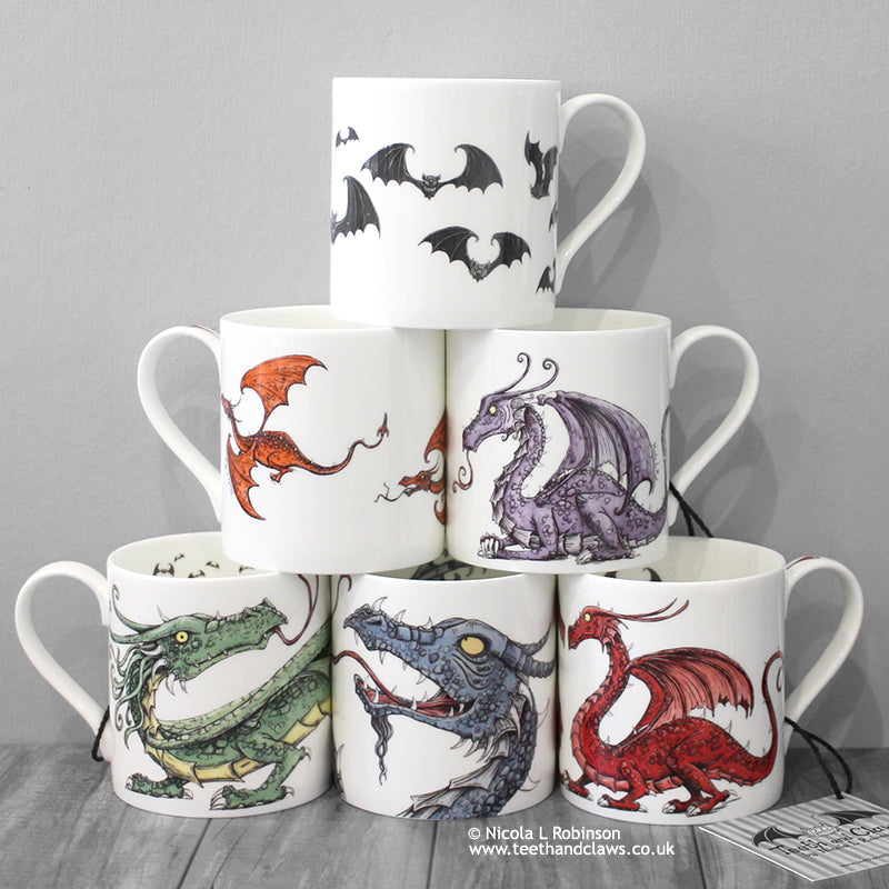 Dragon and bat mugs © Nicola L Robinson | Teeth and Claws