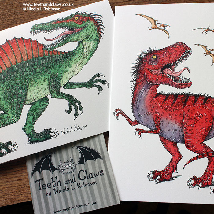 Spinosaurus and T Rex Greeting Cards © Nicola L Robinson | Teeth and Claws