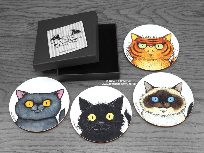Cat Coasters for cat lovers © Nicola L Robinson | Teeth and Claws