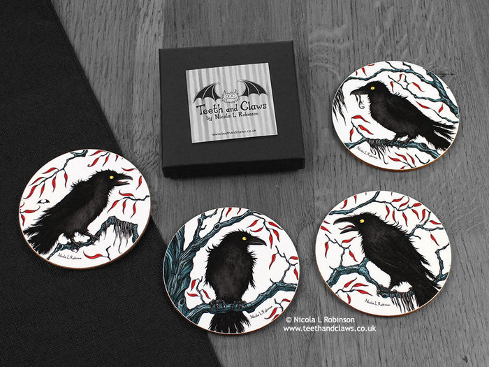 Crow Coasters Set © Nicola L Robinson | www.teethandclaws.co.uk