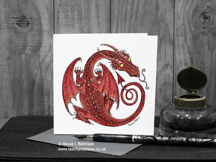 Red Celtic Dragon Card © Nicola L Robinson | www.teethandclaws.co.uk