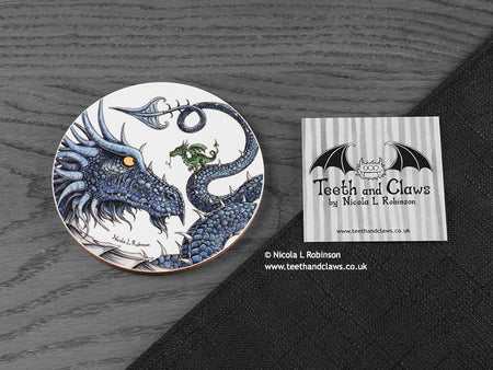 Big blue dragon coaster © Nicola L Robinson www.teethandclaws.co.uk