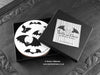 Set of four of my gothic bats coasters featuring my original pen and ink gothic bat illustrations, front view in an open black gift box with card. Made in the UK. Design and illustration © Nicola L Robinson | Teeth and Claws.
