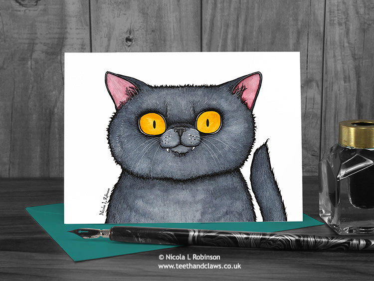 Cat Card - British Shorthair Cat © Nicola L Robinson | Teeth and Claws