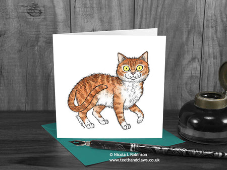Ginger and White Cat Greeting Card © Nicola L Robinson | Teeth and Claws