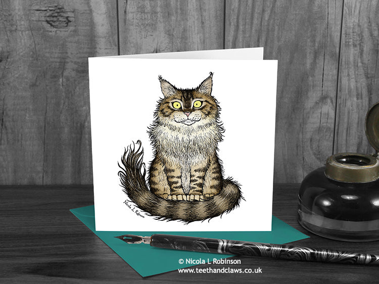 Maine Coon Cat Greeting Card © Nicola L Robinson | Teeth and Claws