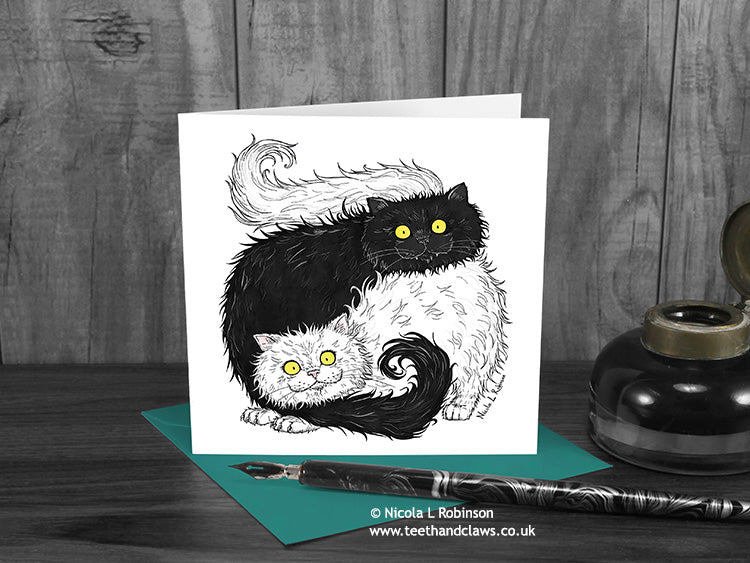Black and White Persian Greeting Card © Nicola L Robinson | Teeth and Claws