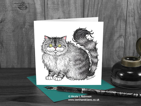 Grey Persian Greeting Card © Nicola L Robinson | Teeth and Claws