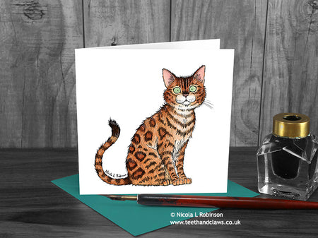 Bengal Cat Greeting Card © Nicola L Robinson | Teeth and Claws