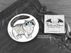 Ragdoll Cat Coaster featuring my original pen and ink illustration of a Ragdoll cat, front view alongside one of my branded cards. Made in the UK. Design and illustration © Nicola L Robinson | Teeth and Claws.