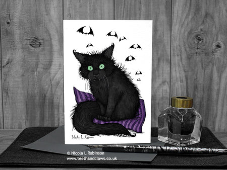 Gothic Black Cat Card © Nicola L Robinson | Teeth and Claws
