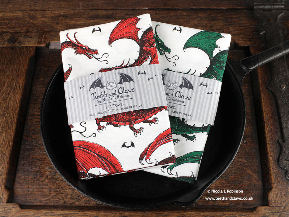 Green Dragon Tea Towel © Nicola L Robinson www.teethandclaws.co.uk