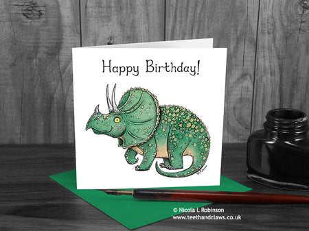 Dinosaur Happy Birthday Card - Triceratops © Nicola L Robinson | Teeth and Claws