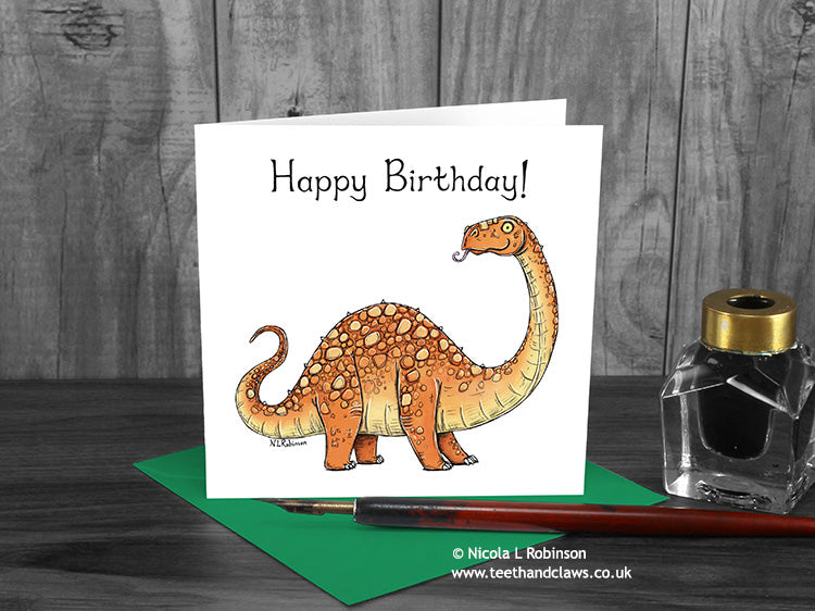 Dinosaur Happy Birthday Card - Diplodocus © Nicola L Robinson | Teeth and Claws