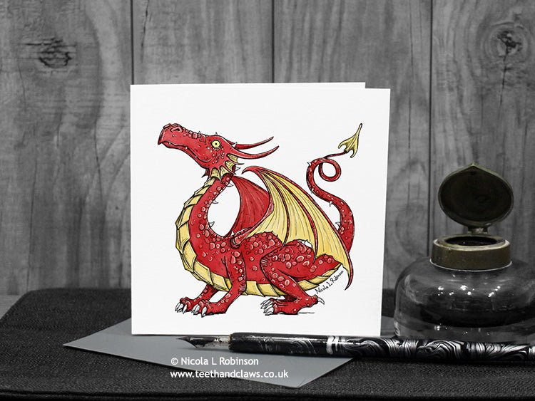 Red Dragon Square Greeting Card © Nicola L Robinson | Teeth and Claws
