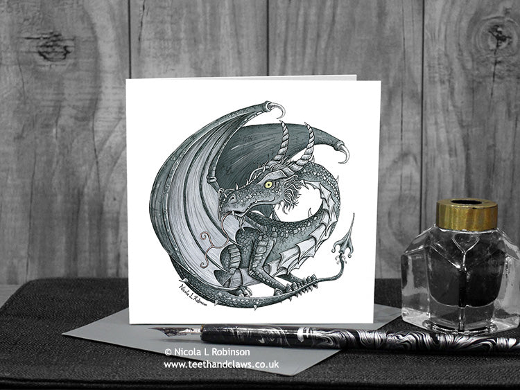 Inky Dragon Greeting Card © Nicola L Robinson | Teeth and Claws