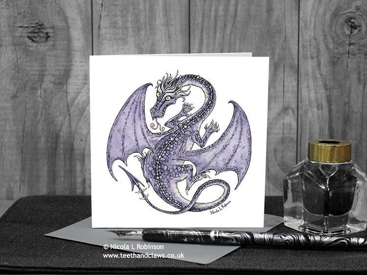 Dragon Greeting Card - Purple Flying Dragon © Nicola L Robinson | Teeth and Claws