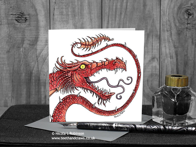 Red Fire Dragon Greeting Card © Nicola L Robinson | Teeth and Claws