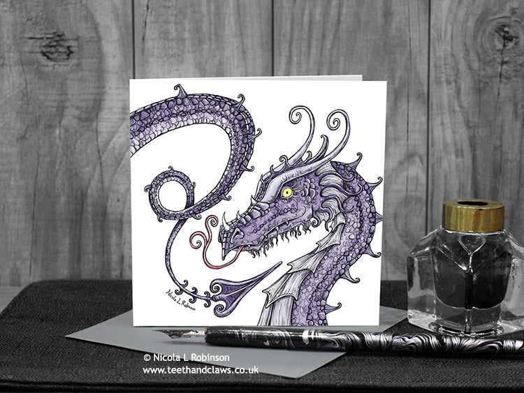 Purple Dragon Card - Gothic Dragon © Nicola L Robinson | Teeth and Claws