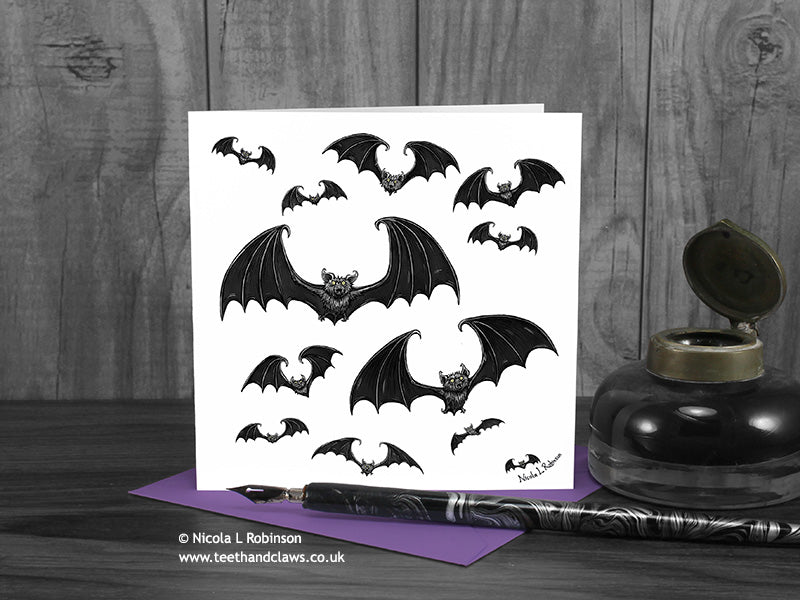 Bat Greeting Card - Gothic Bats © Nicola L Robinson | Teeth and Claws