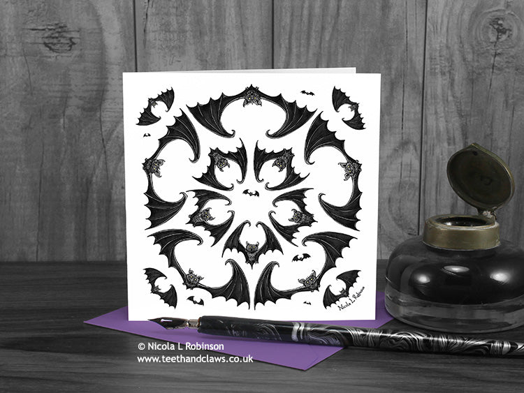 Gothic Bat Greeting Card - Geometric Bats - Five © Nicola L Robinson | Teeth and Claws