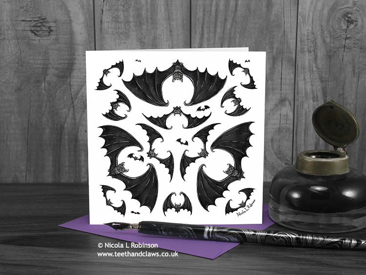Gothic Bat Greeting Card - Geometric Bats - Three © Nicola L Robinson | Teeth and Claws