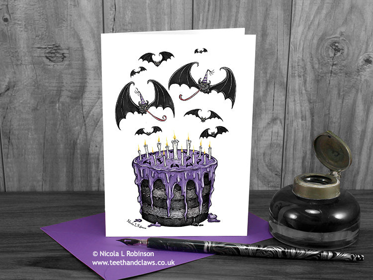 Bat Birthday Card - Gothic birthday cake © Nicola L Robinson | Teeth and Claws