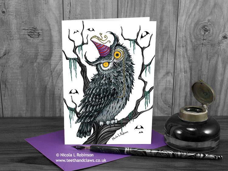 Gothic Owl Birthday Card © Nicola L Robinson | Teeth and Claws