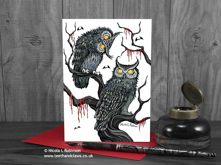 Two Owls Love Card © Nicola L Robinson | Teeth and Claws
