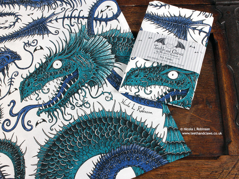 Sea Monsters Organic Cotton Tea Towel © Nicola L Robinson | Teeth and Claws