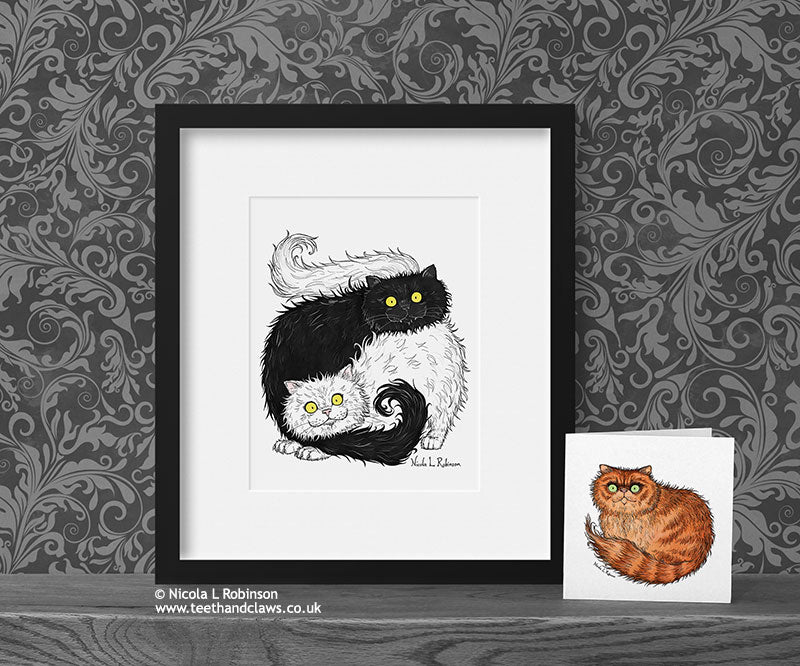 Black and White Persian Cats - Cat Decor Gift - Art Print © Nicola L Robinson | Teeth and Claws www.teethandclaws.co.uk