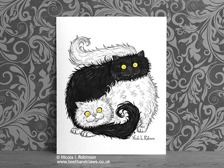 Black and White Persian Cats - Cat Decor Gift - Art Print © Nicola L Robinson | Teeth and Claws www.teethandclaws.co.uk