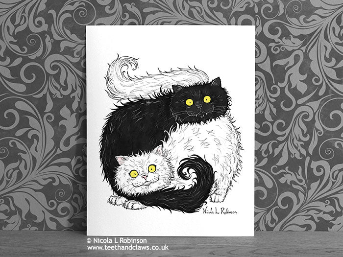 Black and White Persian Cats - Cat Decor Gift - Art Print © Nicola L Robinson | Teeth and Claws www.teethandclaws.co.uk