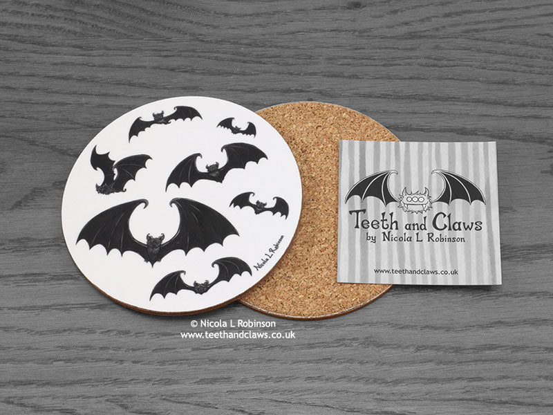 Gothic Bats Drink Coaster © Nicola L Robinson www.teethandclaws.co.uk Gift barware