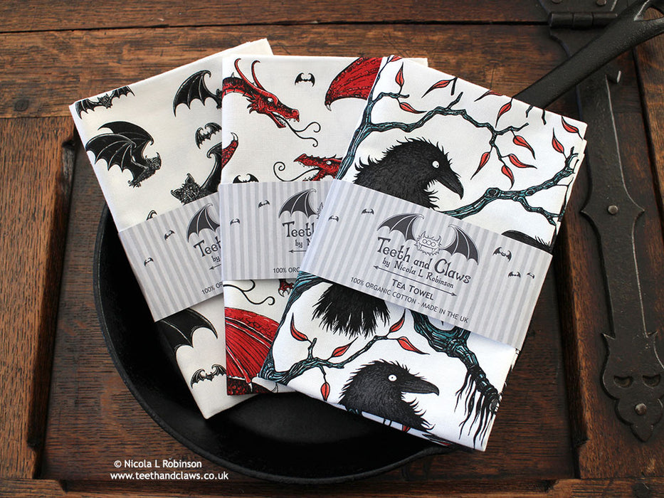Crows Organic Cotton Tea Towel © Nicola L Robinson | Teeth and Claws