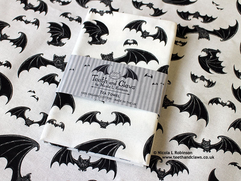 Gothic Bats Organic Cotton Tea Towel © Nicola L Robinson | Teeth and Claws
