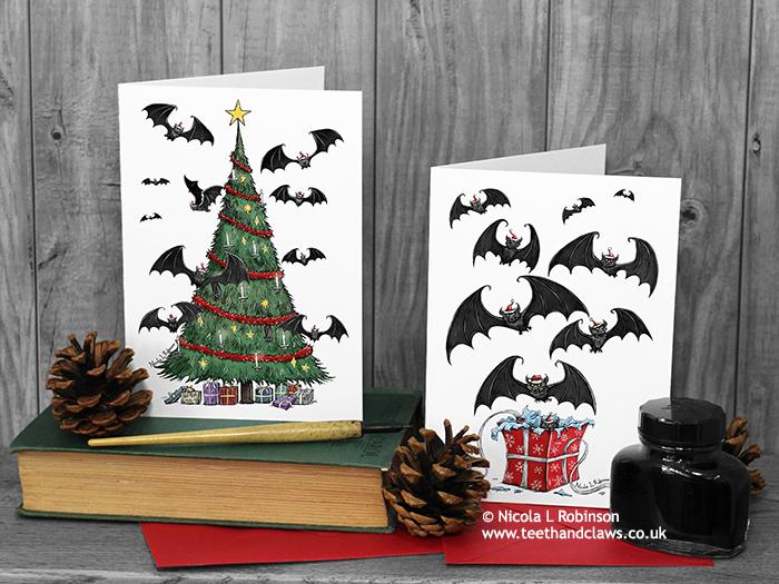 Gothic Christmas Cards - Set of 6 - Bat Cards © Nicola L Robinson | Teeth and Claws