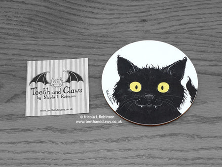 Cat Coaster - Black Cat © Nicola L Robinson | www.teethandclaws.co.uk