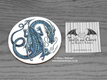 Dragon Coaster - Blue Dragon - Round © Nicola L Robinson | www.teethandclaws.co.uk