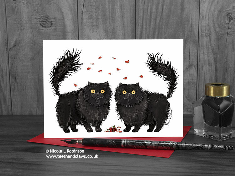 Cat Card - Black Persian Cats Love Card © Nicola L Robinson | Teeth and Claws