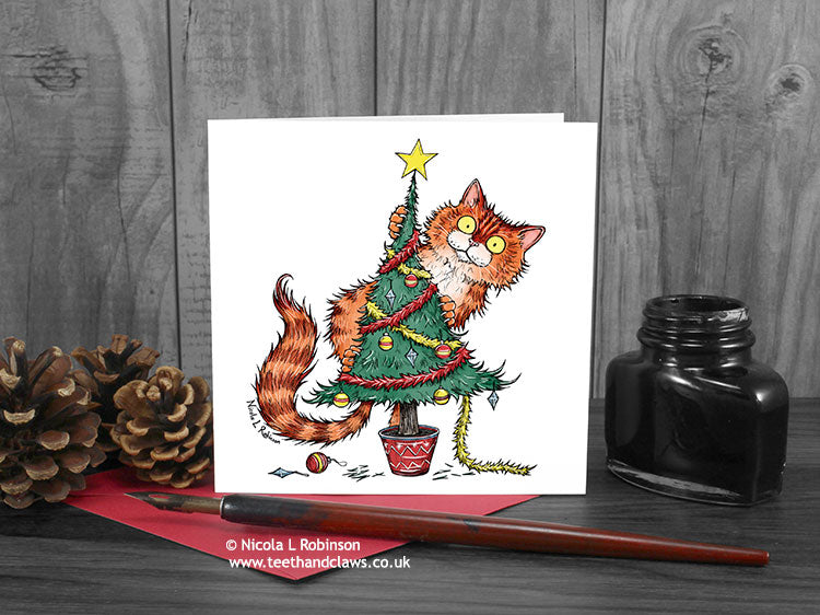 Cat Christmas Card - Chistmas Tree Cat © Nicola L Robinson | Teeth and Claws